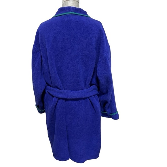 L.L.Bean Men’s Bath Robe Blue with Green Trim Chest Pocket 2 Front Pockets Large - Picture 3 of 6